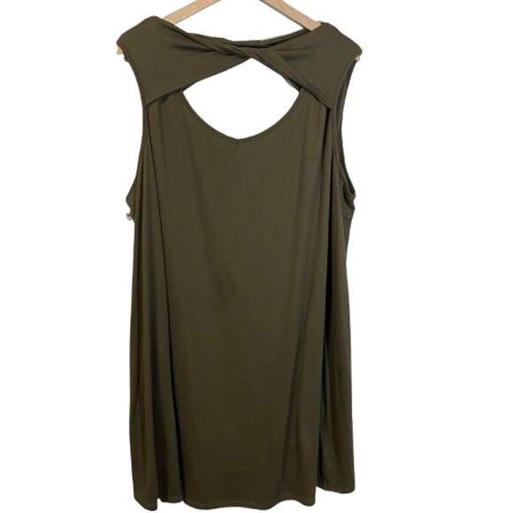 Free 2 Luv Olive Green Ribbed Twist Neck Keyhole Cutout Dress Sz 1X - Picture 1 of 10